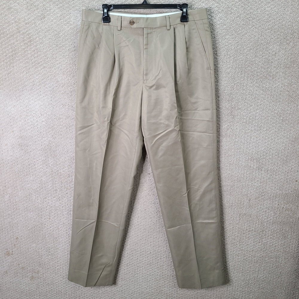 Lauren Ralph Lauren Pants Mens 34x32 Beige Pleated Dress Polyester Dress Trouser
